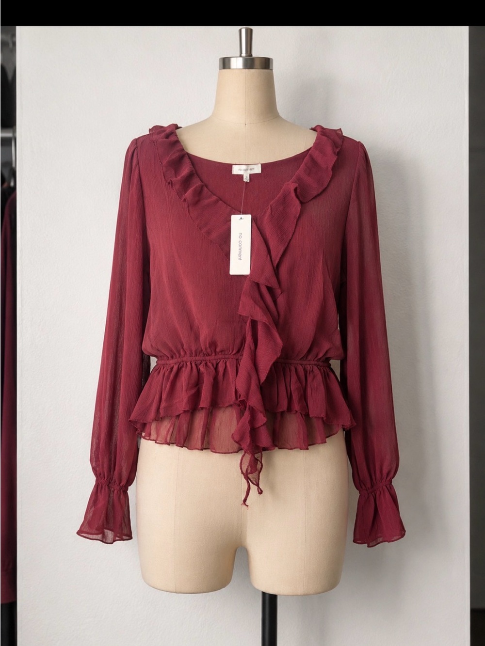 Ruffled V-Neck Crop Top in Burgundy